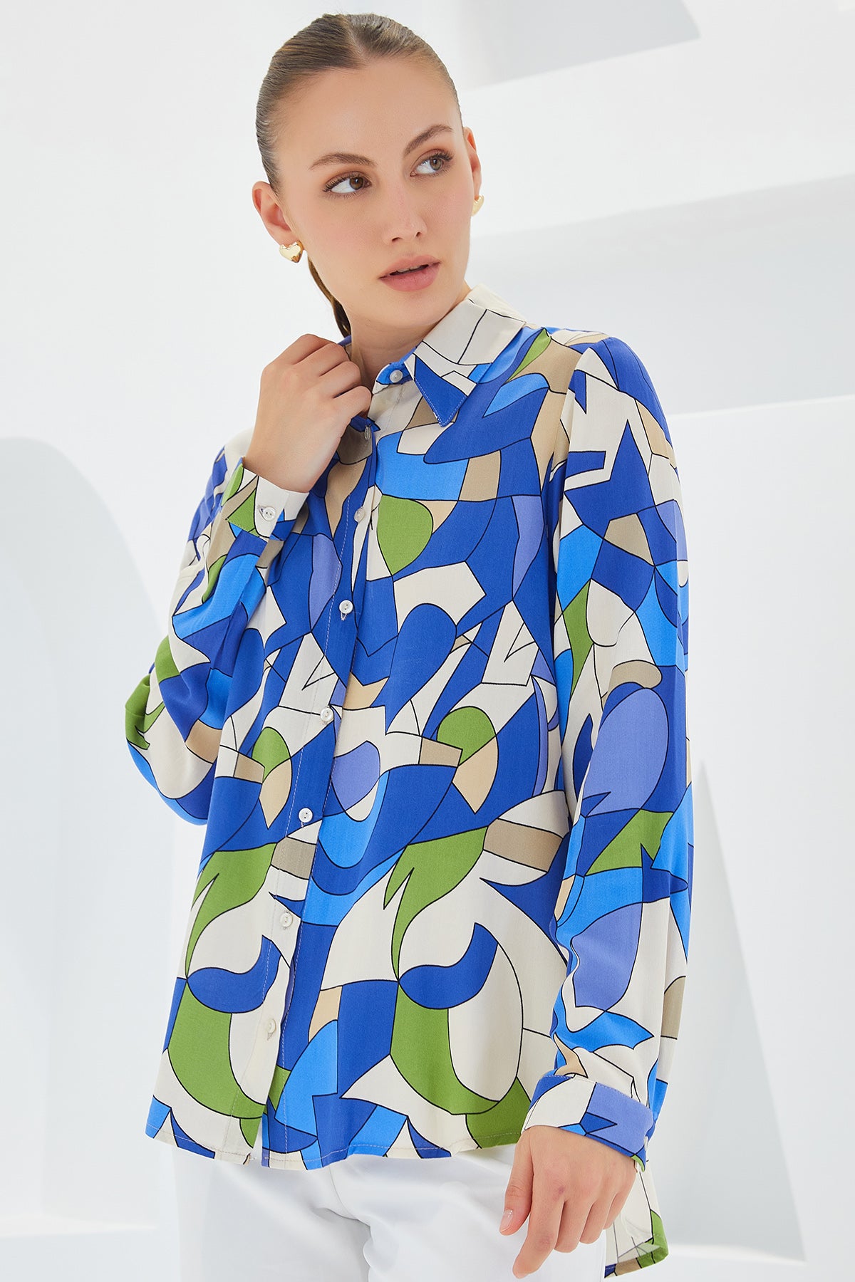 3721 Cămașă cu Model Grafic - Indigo