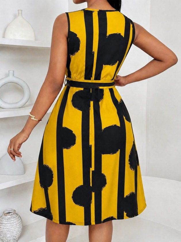 Rochie scurtă Suprem pentru femei fără mâneci, guler V, talie cu strângere, model, 37213