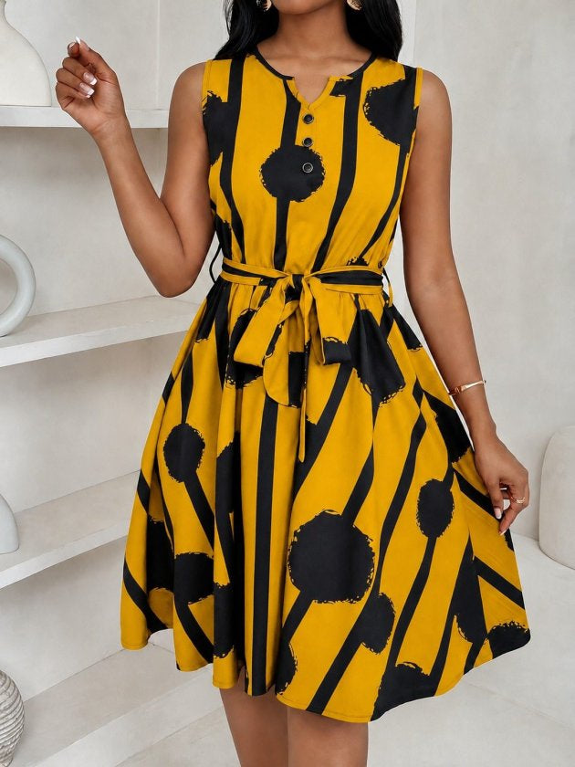 Rochie scurtă Suprem pentru femei fără mâneci, guler V, talie cu strângere, model, 37213