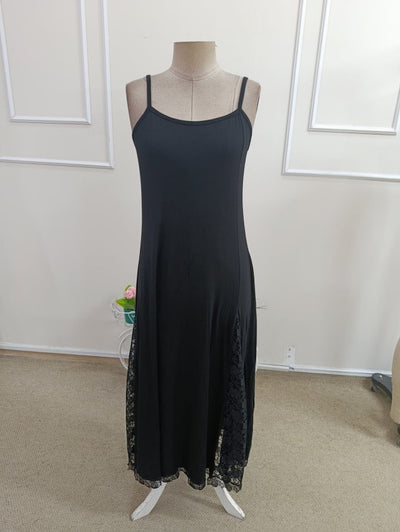 Rochie lungă de damă din viscoză, cu bretele și detalii din dantelă, 37219