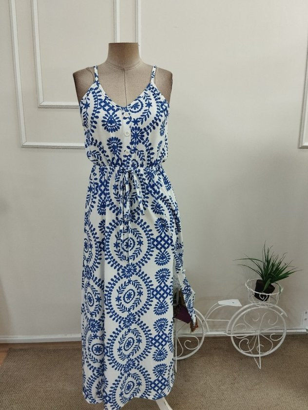 Rochie lungă Suprem pentru femei cu bretele din sârmă, guler V, butoni, model, 37221
