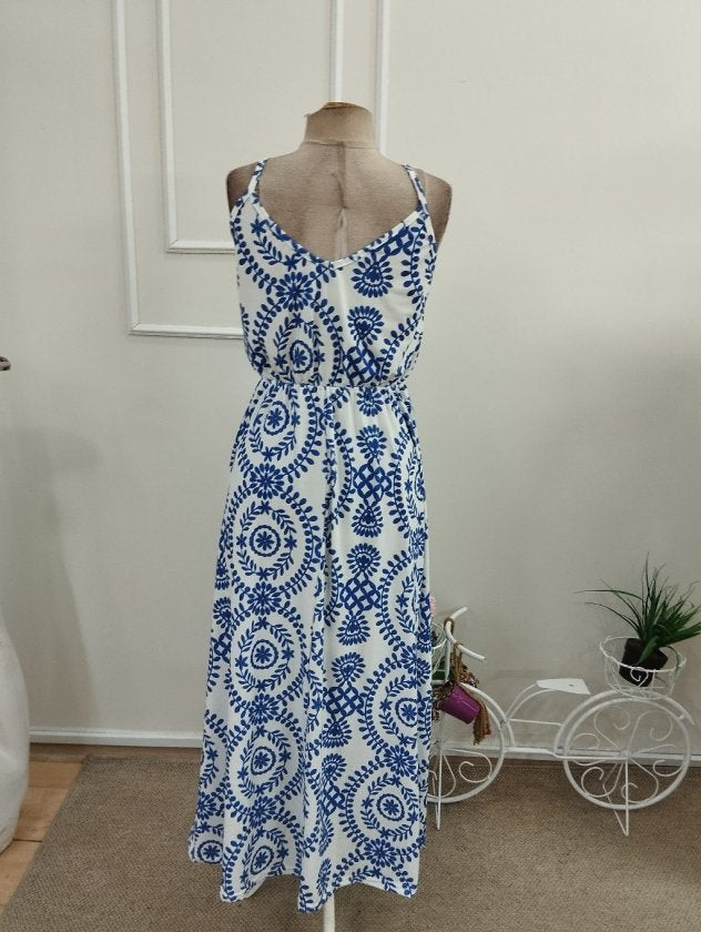 Rochie lungă Suprem pentru femei cu bretele din sârmă, guler V, butoni, model, 37221
