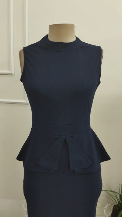 Rochie din Crep de import pentru femei cu guț rotund, tăiere îngustă, detaliu volant la talie, 37229