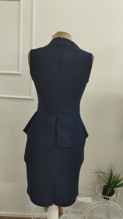 Rochie din Crep de import pentru femei cu guț rotund, tăiere îngustă, detaliu volant la talie, 37229