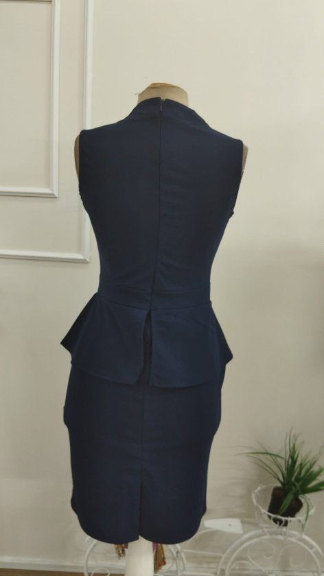 Rochie din Crep de import pentru femei cu guț rotund, tăiere îngustă, detaliu volant la talie, 37229