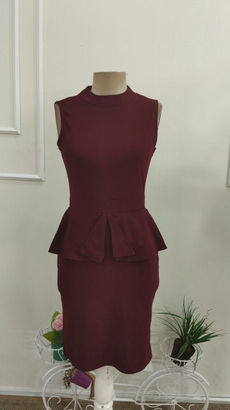 Rochie din Crep de import pentru femei cu guț rotund, tăiere îngustă, detaliu volant la talie, 37230