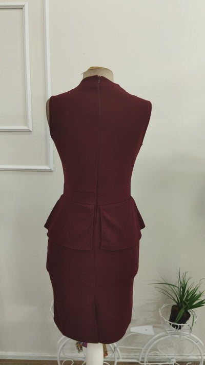 Rochie din Crep de import pentru femei cu guț rotund, tăiere îngustă, detaliu volant la talie, 37230