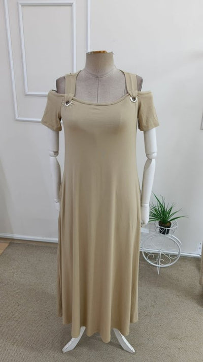 Rochie lungă Viscon pentru femei cu umerii goi, gât rotund, detaliu ochi de pasăre, 37249
