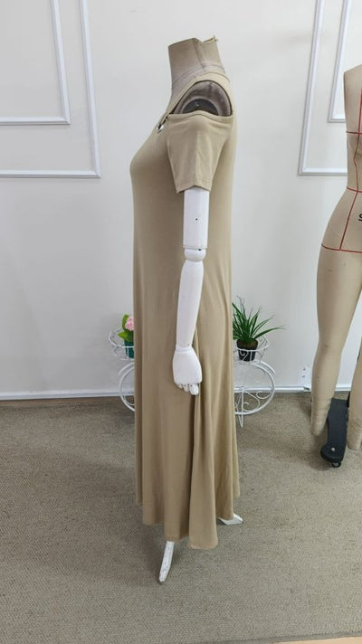Rochie lungă Viscon pentru femei cu umerii goi, gât rotund, detaliu ochi de pasăre, 37249