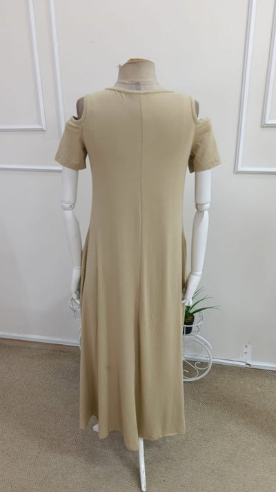 Rochie lungă Viscon pentru femei cu umerii goi, gât rotund, detaliu ochi de pasăre, 37249
