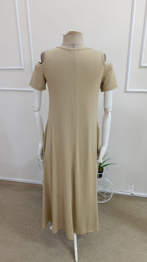 Rochie lungă Viscon pentru femei cu umerii goi, gât rotund, detaliu ochi de pasăre, 37249