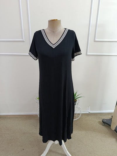 Rochie midi din vâsc mânecă scurtă guler V cu rupturi, 37305