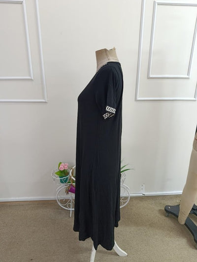 Rochie midi din vâsc mânecă scurtă guler V cu rupturi, 37305