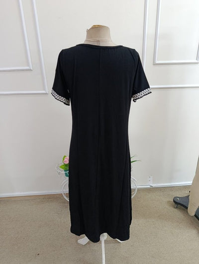 Rochie midi din vâsc mânecă scurtă guler V cu rupturi, 37305