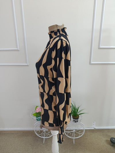 Bluză suprem mânecă lungă guler ciocan cu model, 37314