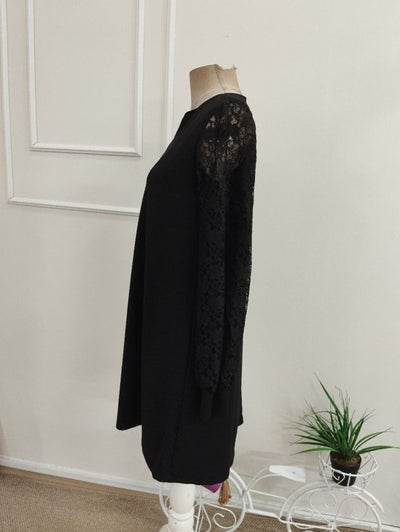 Rochie scurtă din stofă crepon janjan guler deschis din spate dantelat talie liberă, 37317
