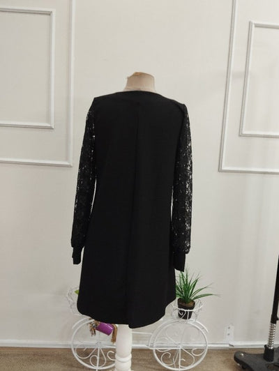 Rochie scurtă din stofă crepon janjan guler deschis din spate dantelat talie liberă, 37317