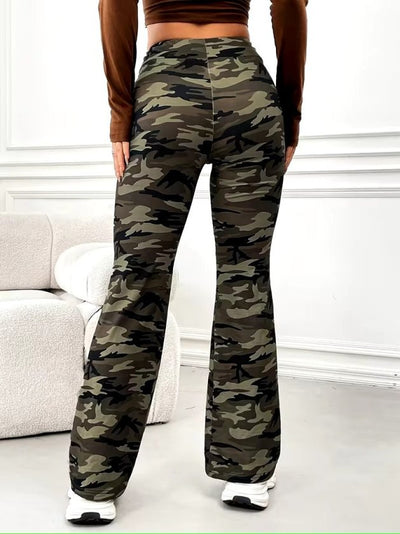 Pantalon lung din țesătură ondulată talie înaltă cu cordon model, 37336