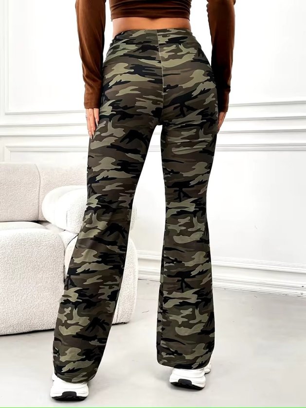 Pantalon lung din țesătură ondulată talie înaltă cu cordon model, 37336
