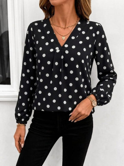 Bluză suprem mânecă lungă guler V cu model leopard plisuri în față, 37348
