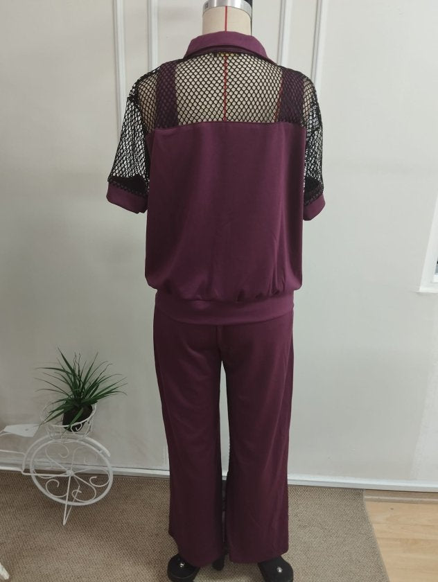 Ansamblu Dual Jachetă și Pantaloni Modal pentru Femei cu Mâneci Scurte, Guler și Nasturi Frontali cu Detalii File, 37679