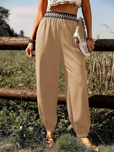 Pantalon din piele talie înaltă elastic la talie plisuri și bandă în talie, 37381