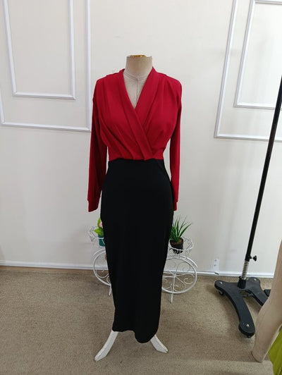 Rochie lungă din stofă crepon guler cruce fără cingătură, 37384