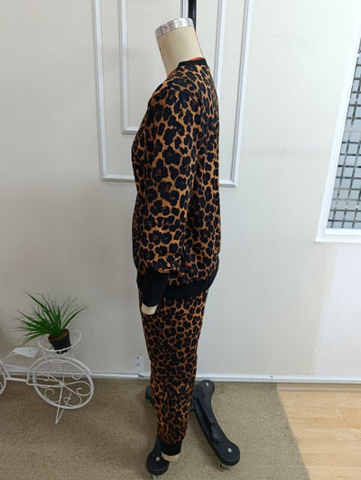 Costum două piese bluză guler V cu model și pantaloni cu cordon, 37396
