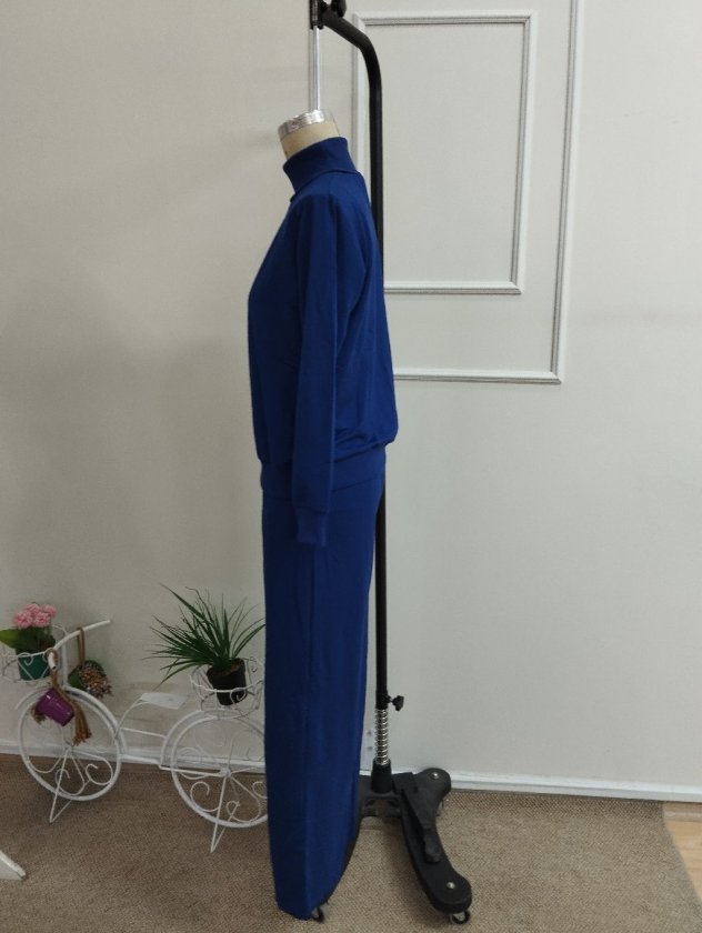 Kadın Uzun Kollu Balıkçı Yakalı Viskon Iki İplik Bluz Ve Pantolon Ikili Takım