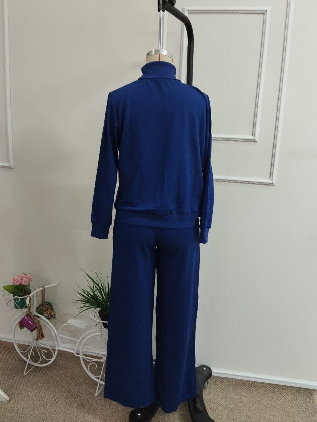 Kadın Uzun Kollu Balıkçı Yakalı Viskon Iki İplik Bluz Ve Pantolon Ikili Takım