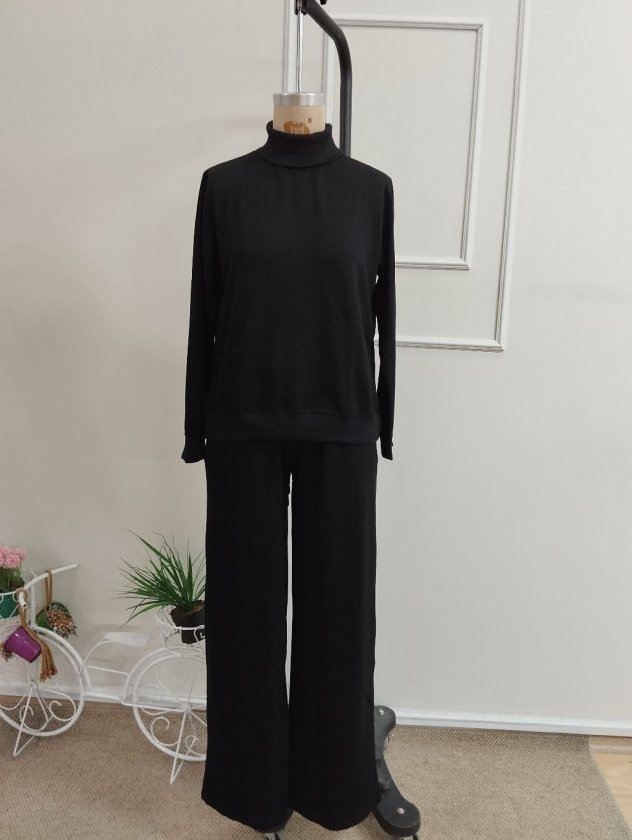 Compleu bluză tip barcă din viscoză dublă cu mâneci lungi și pantalon, 37415