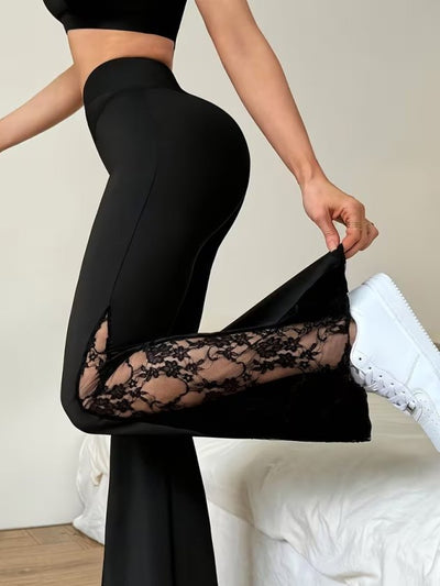 Pantalon ciorapi dinamic cu talie înaltă, cu dantelă pe laterale, cuvă largă, 37440
