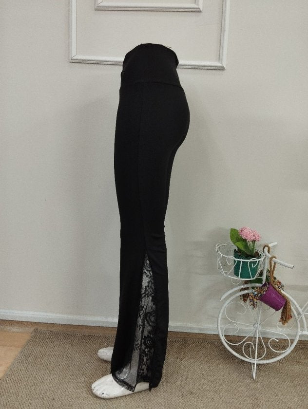 Pantalon ciorapi dinamic cu talie înaltă, cu dantelă pe laterale, cuvă largă, 37440