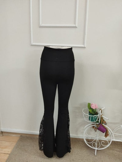 Pantalon ciorapi dinamic cu talie înaltă, cu dantelă pe laterale, cuvă largă, 37440