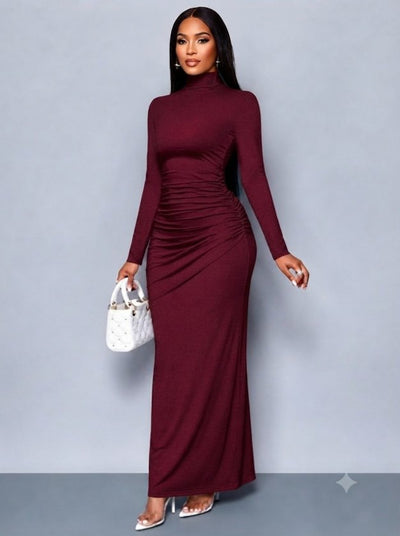 Rochie lungă din material ușor cu mâneci lungi, guler barcă, 37442