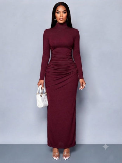 Rochie lungă din material ușor cu mâneci lungi, guler barcă, 37442