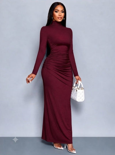 Rochie lungă din material ușor cu mâneci lungi, guler barcă, 37442