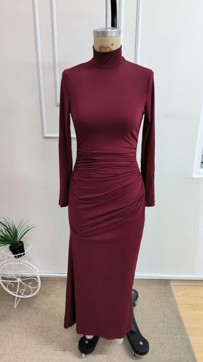 Rochie lungă din material ușor cu mâneci lungi, guler barcă, 37442