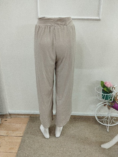 Pantalon din material ușor cu talie înaltă elastică, cu detaliu diagonal frontal, 37474
