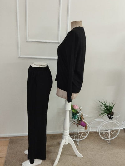 Compleu bluză V-neck cu viscoză dublă și pantalon cu detaliu deschizătură, 37523