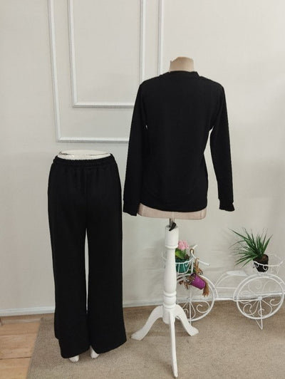 Compleu bluză V-neck cu viscoză dublă și pantalon cu detaliu deschizătură, 37523