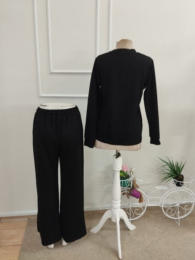 Compleu bluză V-neck cu viscoză dublă și pantalon cu detaliu deschizătură, 37523