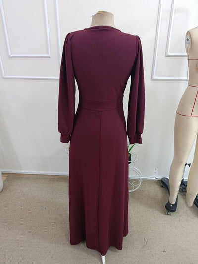 Rochie crepon cu mâneci lungi, guler wrap, deschizătură laterală, 37527