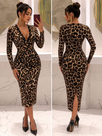 Rochie midi din bumbac pentru femei cu mâneci lungi, gât de dantelă, ciorapă pe spate, model, 37533