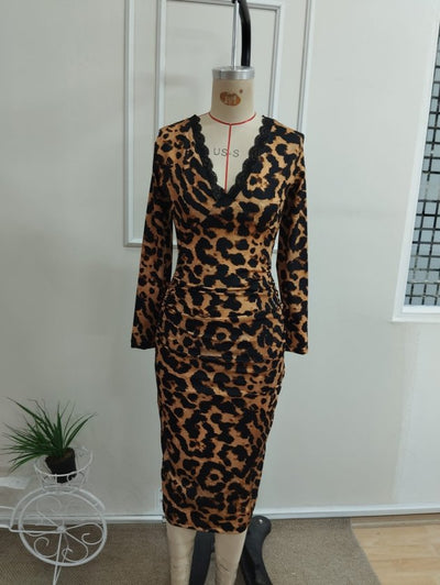 Rochie midi din bumbac pentru femei cu mâneci lungi, gât de dantelă, ciorapă pe spate, model, 37533