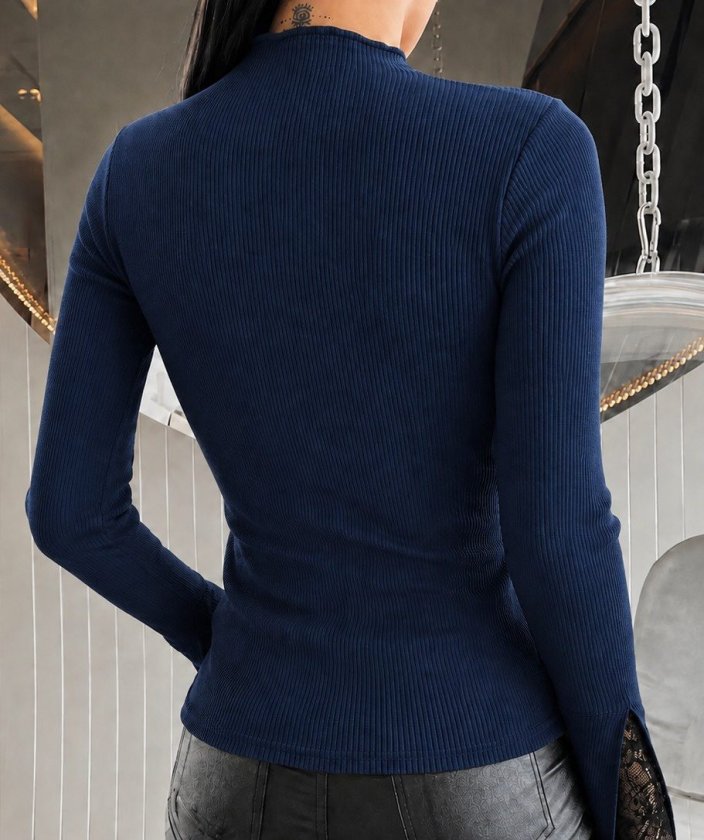 Bluza din corset pentru femei cu mâneci lungi, gât semi-pescăresc, detalii de dantelă pe mâneci, 37604