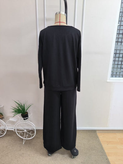 Set de două piese pentru femei - bluză din viscoză cu mâneci lungi, gât V și pantaloni legați din talie, 37606