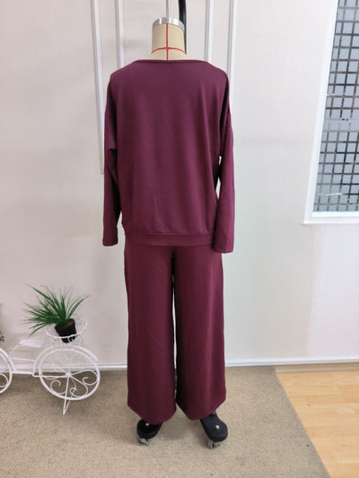 Set de două piese pentru femei - bluză din viscoză cu mâneci lungi, gât V și pantaloni legați din talie, 37608