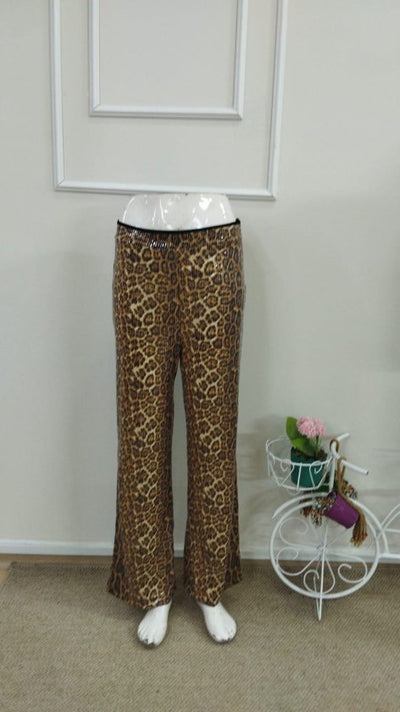 Pantaloni pentru femei cu talie înaltă, fermoar lateral, model cu paiete, 37612