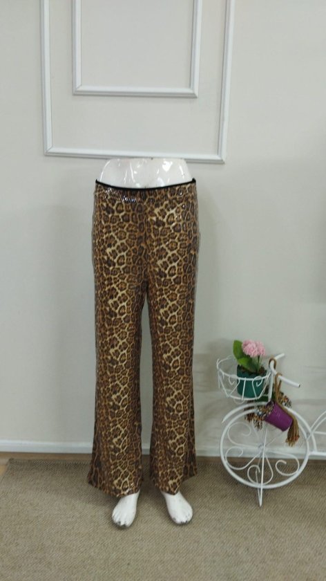 Pantaloni pentru femei cu talie înaltă, fermoar lateral, model cu paiete, 37612